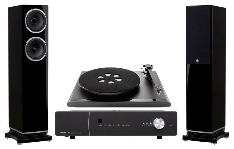 Roksan K3 Amp (Charcoal), Roksan Attessa Turntable (Satin Black) & Fyne Audio F501 (Piano Gloss Black)