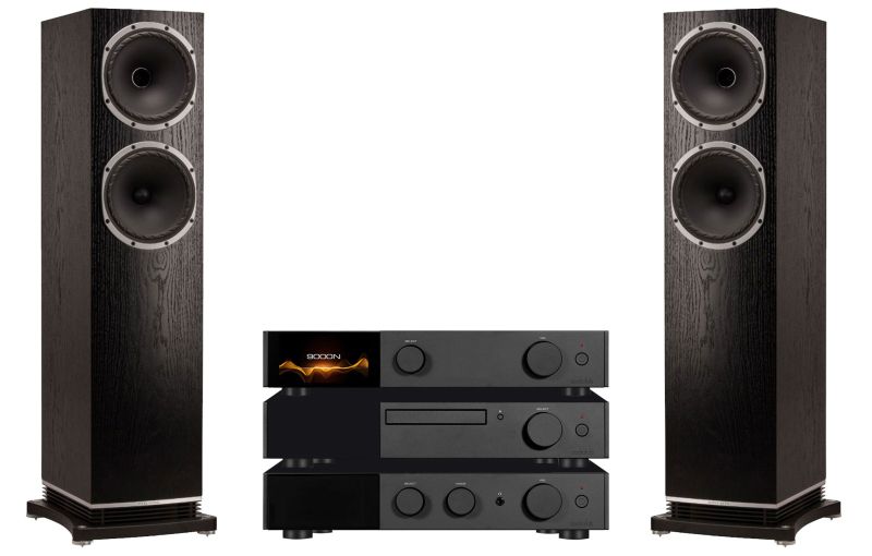 Audiolab 9000A, 9000CDT & 9000N (Black) with Fyne Audio F502 (Black Oak)