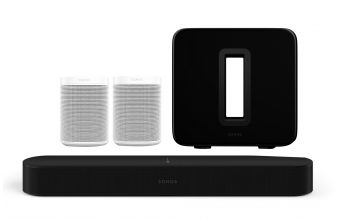 Sonos Beam Gen 2 (Black) with One SL (White) (x2) & Sub Gen 3 (Black)
