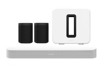 Sonos Beam Gen 2 (White) with One SL (Black) (x2) & Sub Gen 3 (White)
