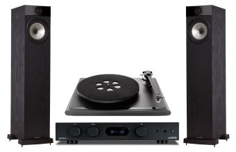 Audiolab 6000A (Black), Roksan Attessa Turntable (Satin Black) & Fyne Audio F302i (Black Ash)